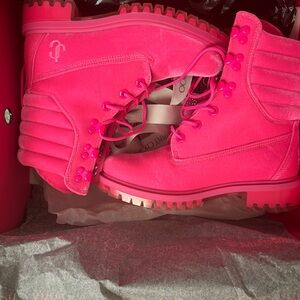 Jimmy Choo Pink Lace Up Boots with Vibrant Color